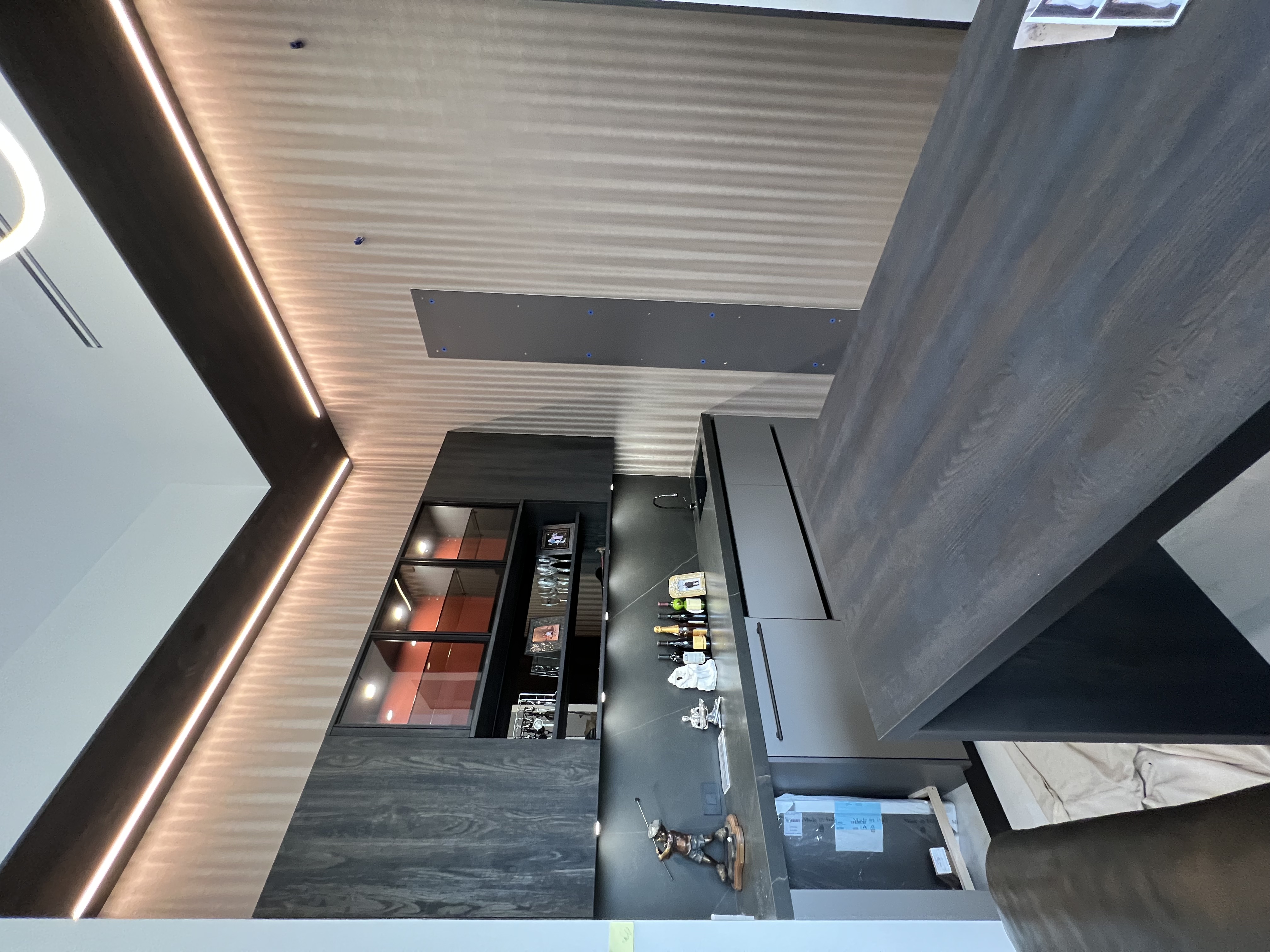 Home bar area wallpaper installation - Davie